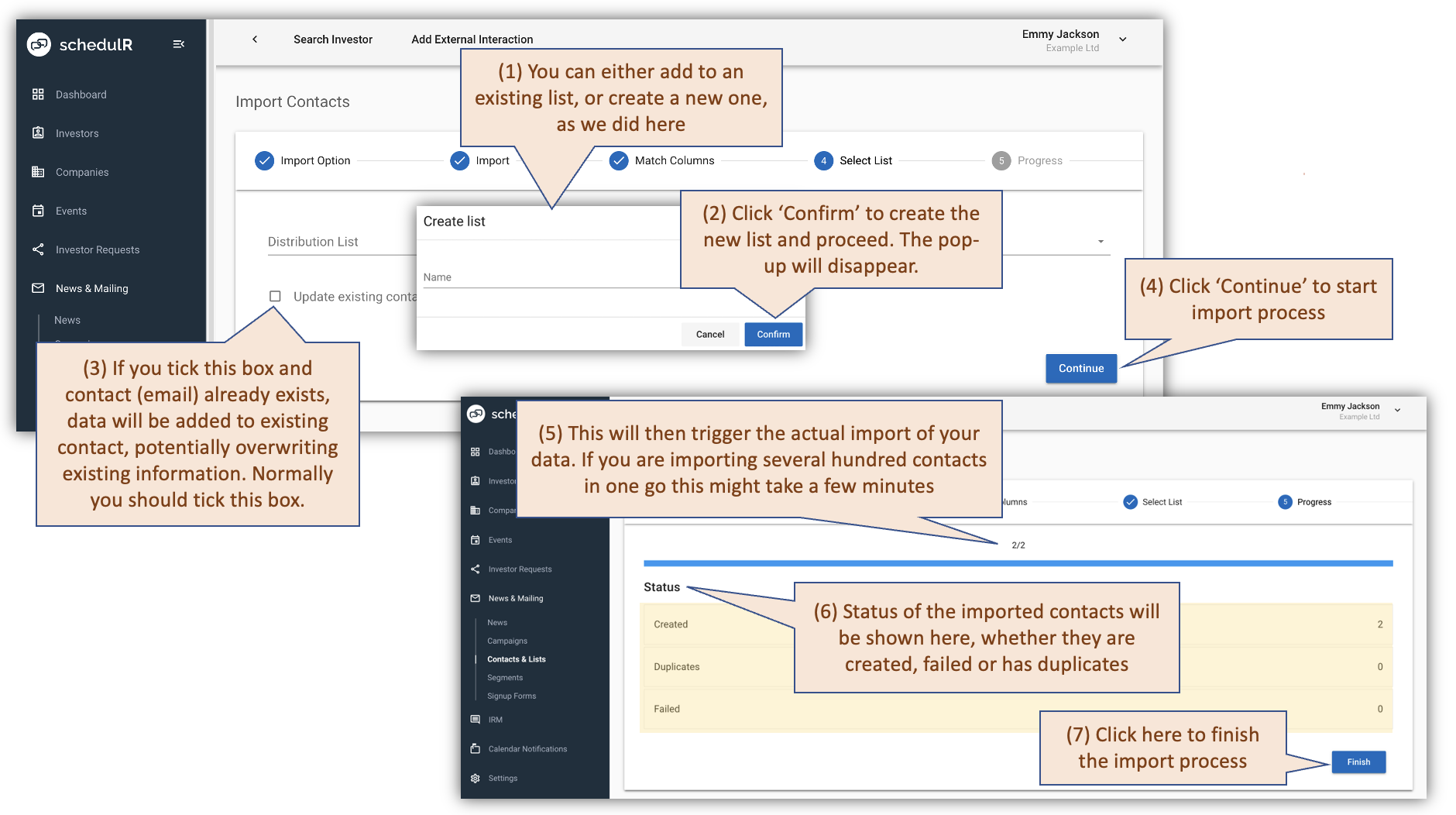 Figure 10.6 – Importing contacts – Select distribution list and import data