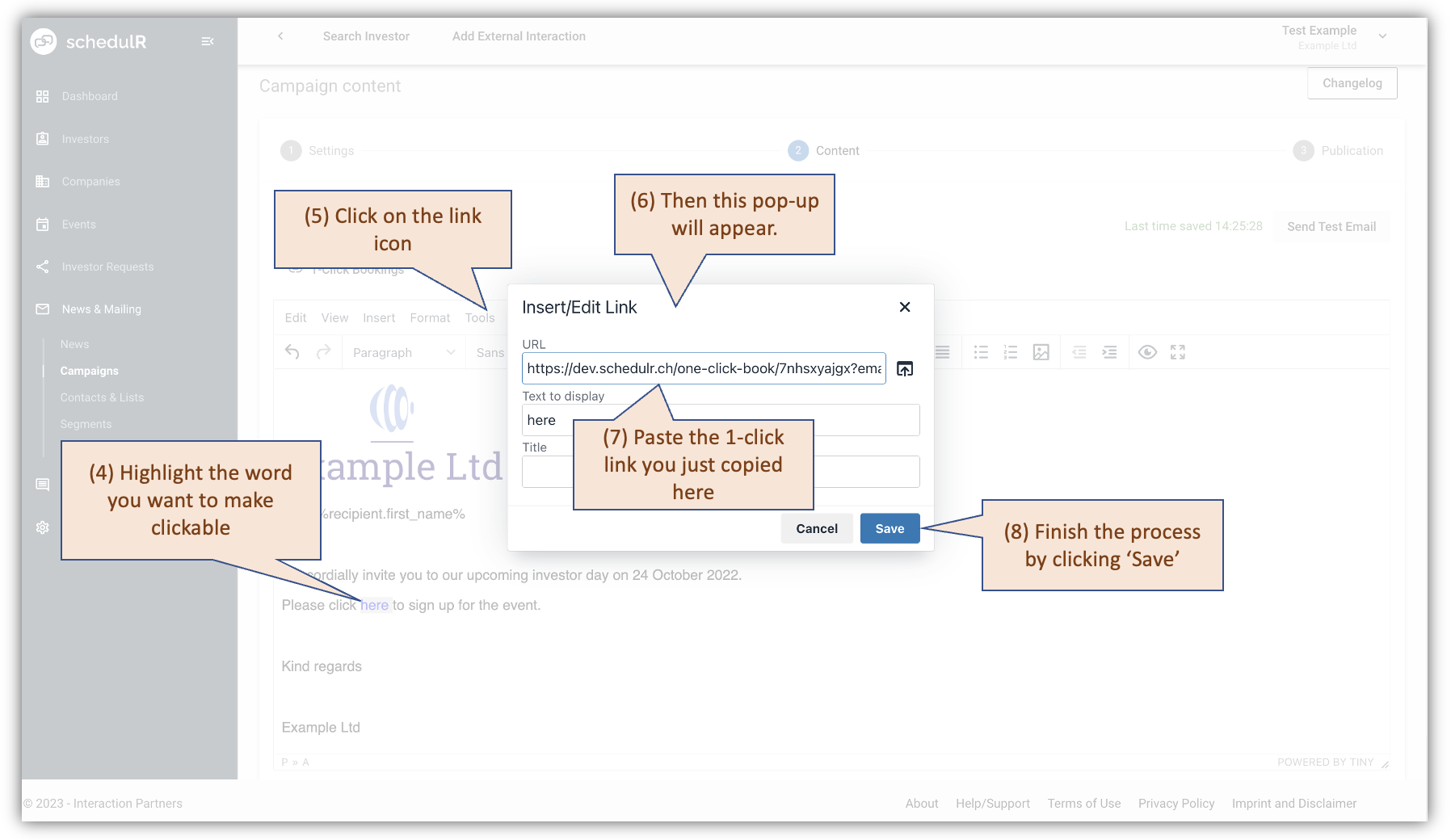 Figure 11.4 – Campaign - Content – 1-click booking link – 2/2