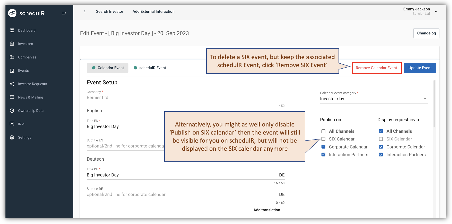 Figure 12.6 – Edit &amp; Delete SIX Events – 2/2