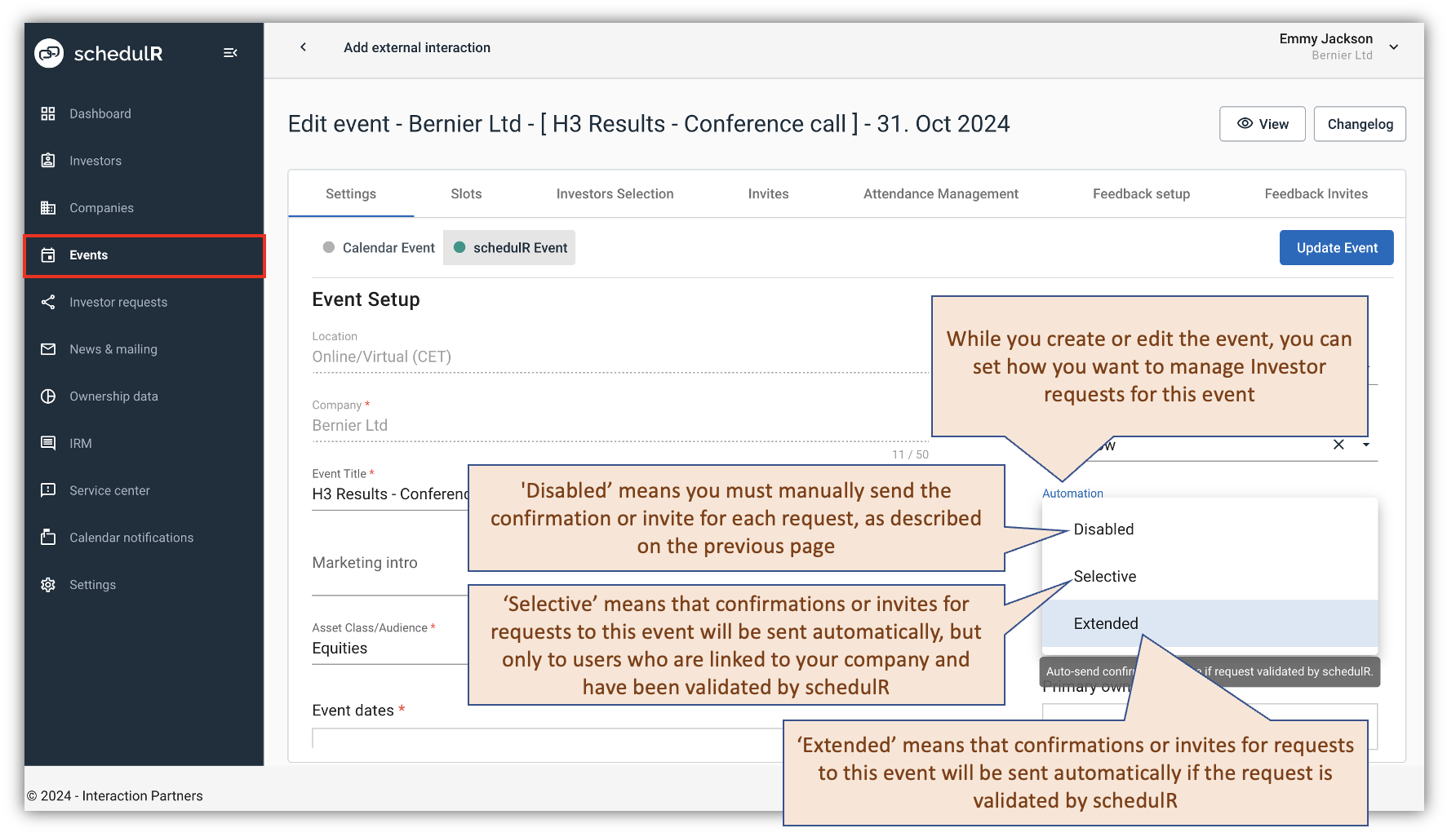 Figure 15.7 – Automation requests – event settings