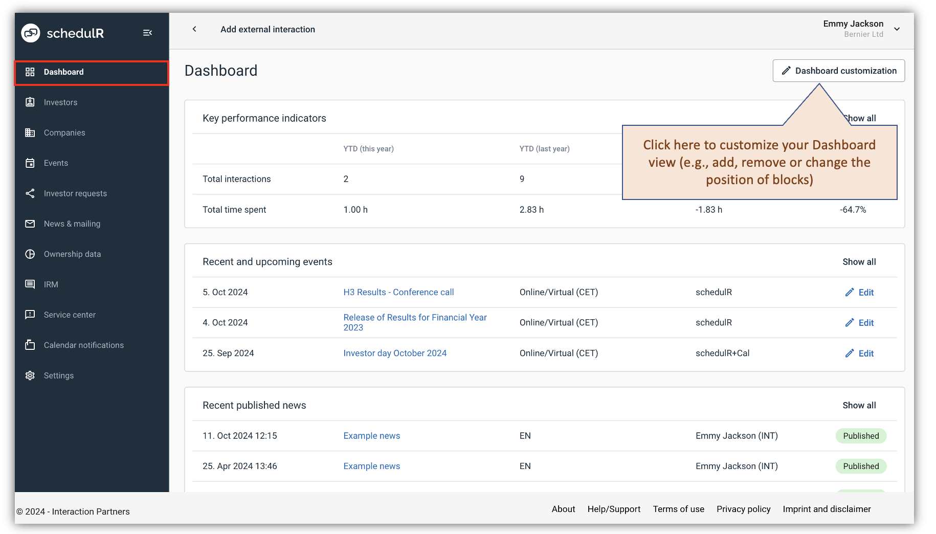 Figure 2.4.1 – Dashboard customization