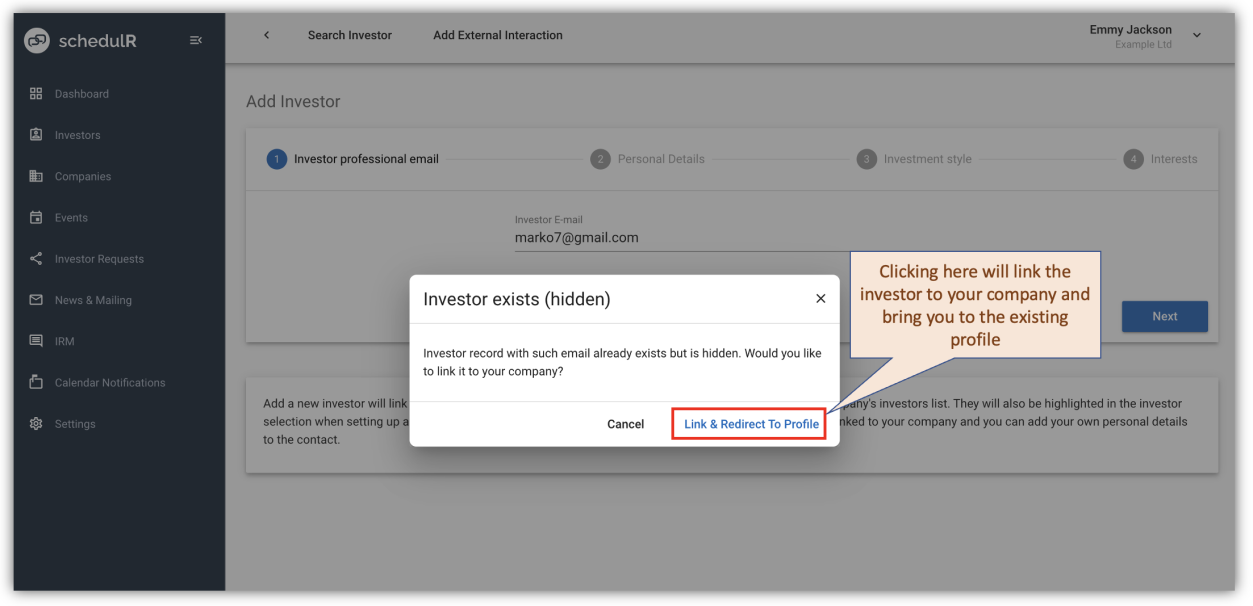 Figure 3.9 – Add new investor – Hidden
