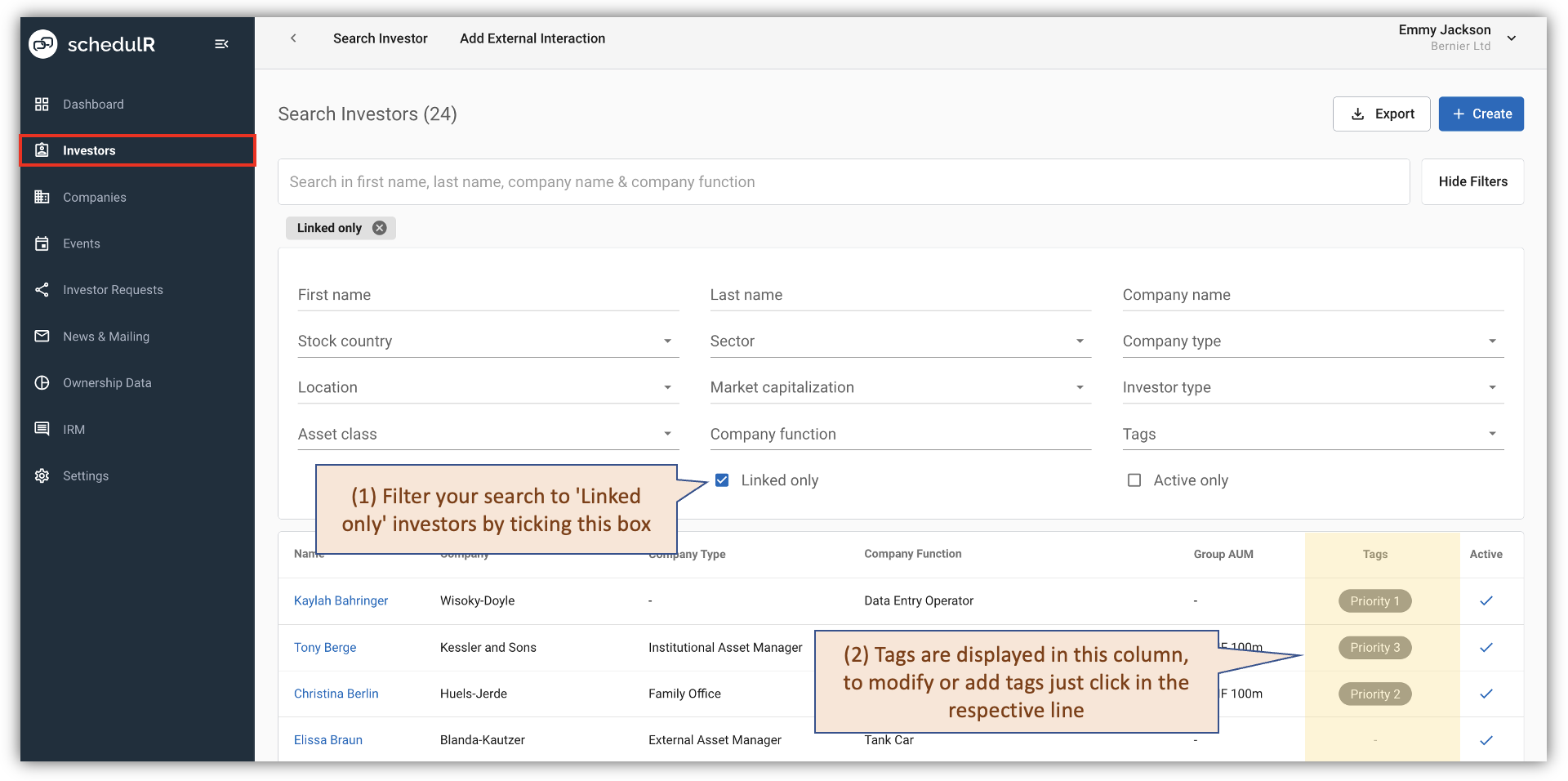 Figure 4.11 – Add/Delete tags via ‘Linked Investors’