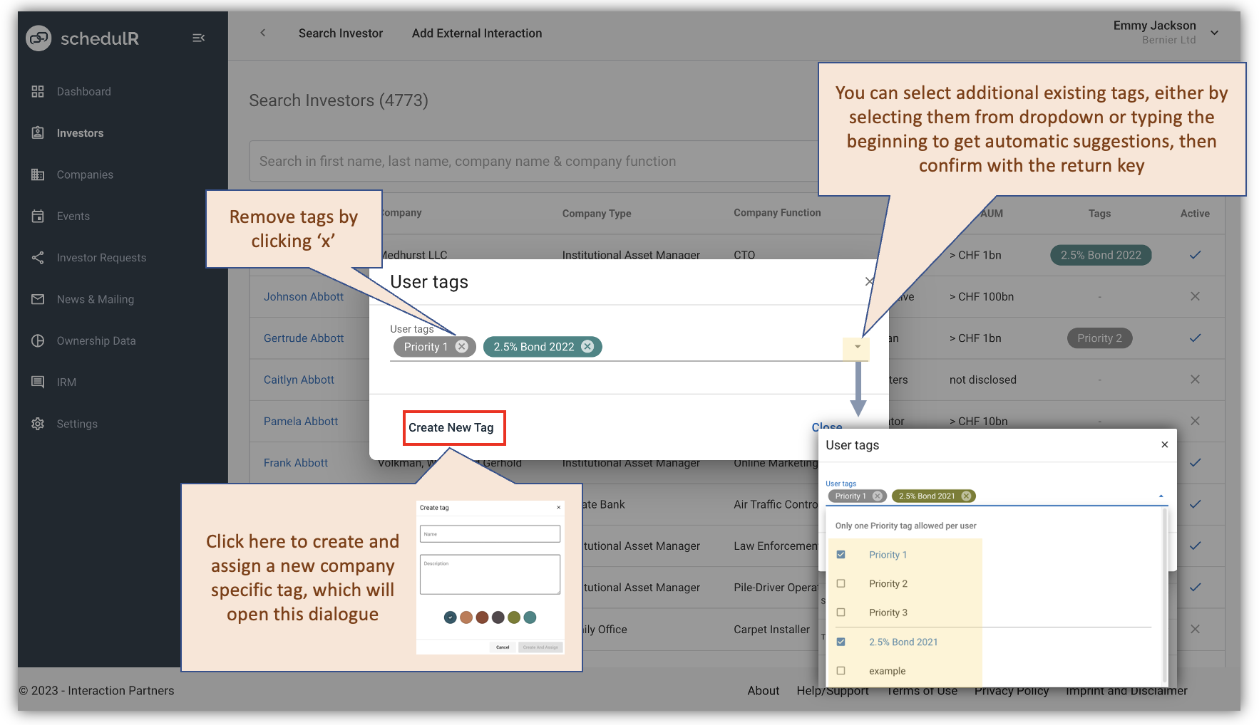 Figure 4.12 – Add/Delete tags via ‘Linked Investors’