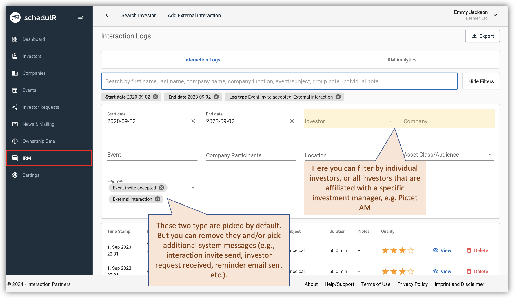 Figure 4.17 – Interaction Log Investor