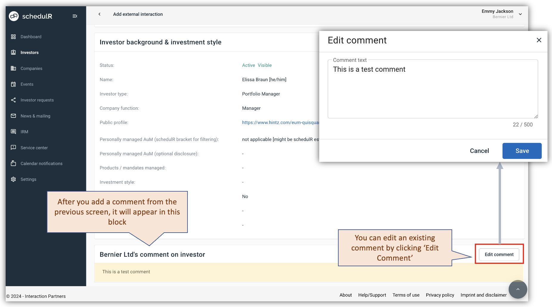Figure 4.2 – Edit private comment to investor (2/2)