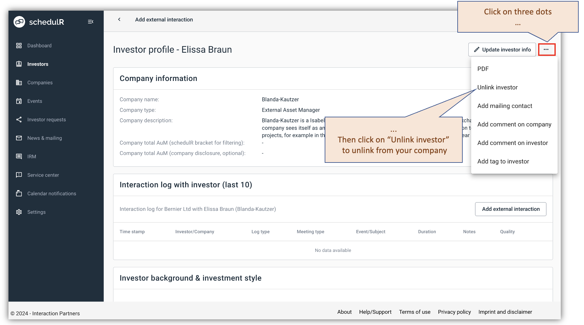 Figure 4.9 – Unlink investor via investor profile