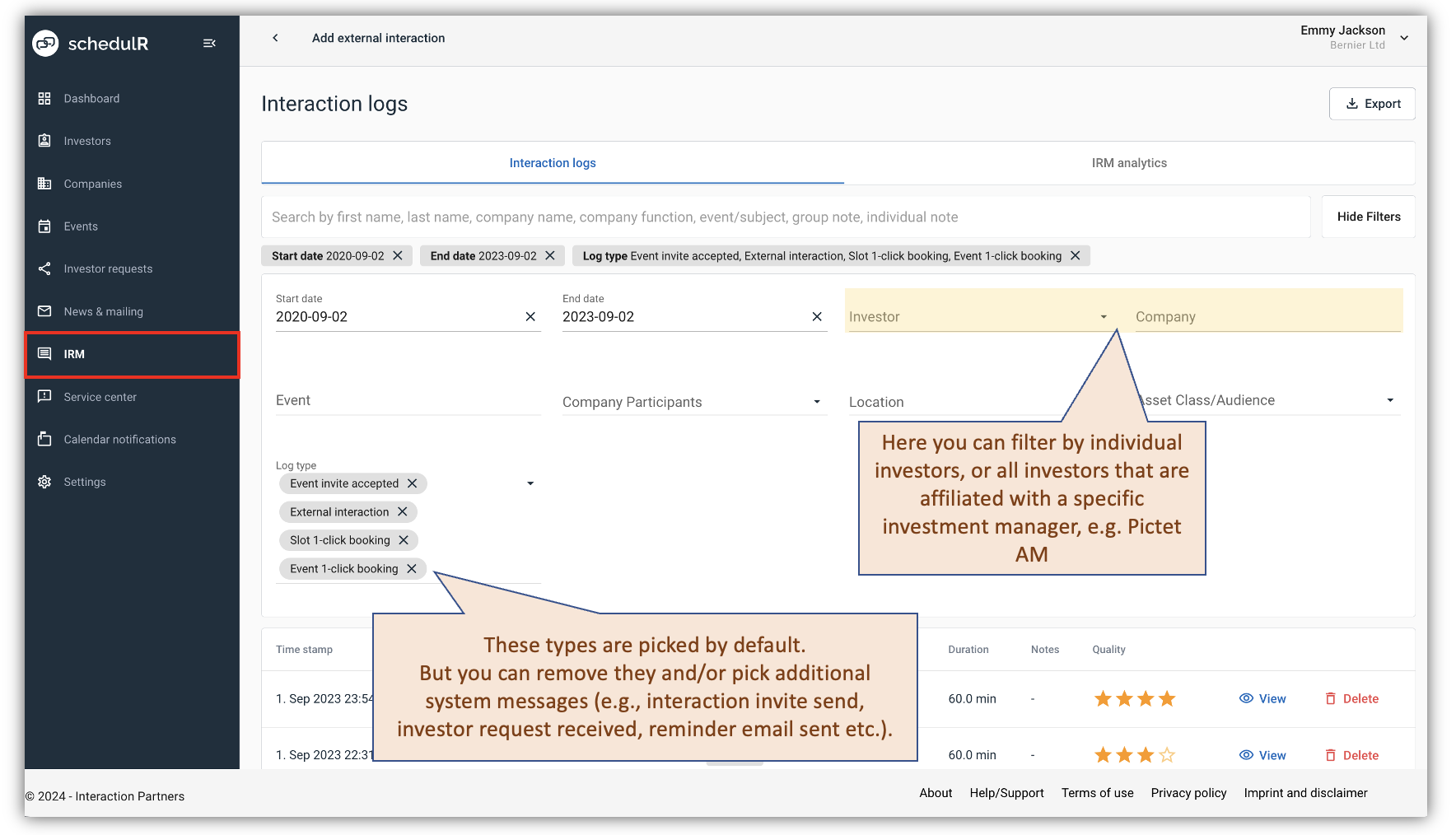 Figure 6.2 – Interaction Log Investor