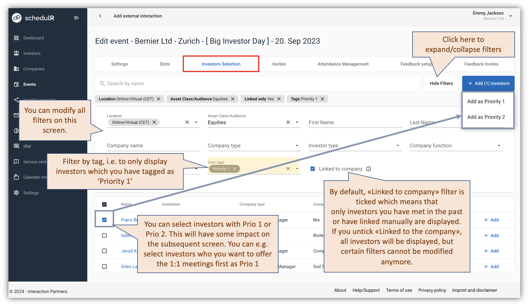 Figure 7.12 – Create/Edit Event – Investor Selection – Basics