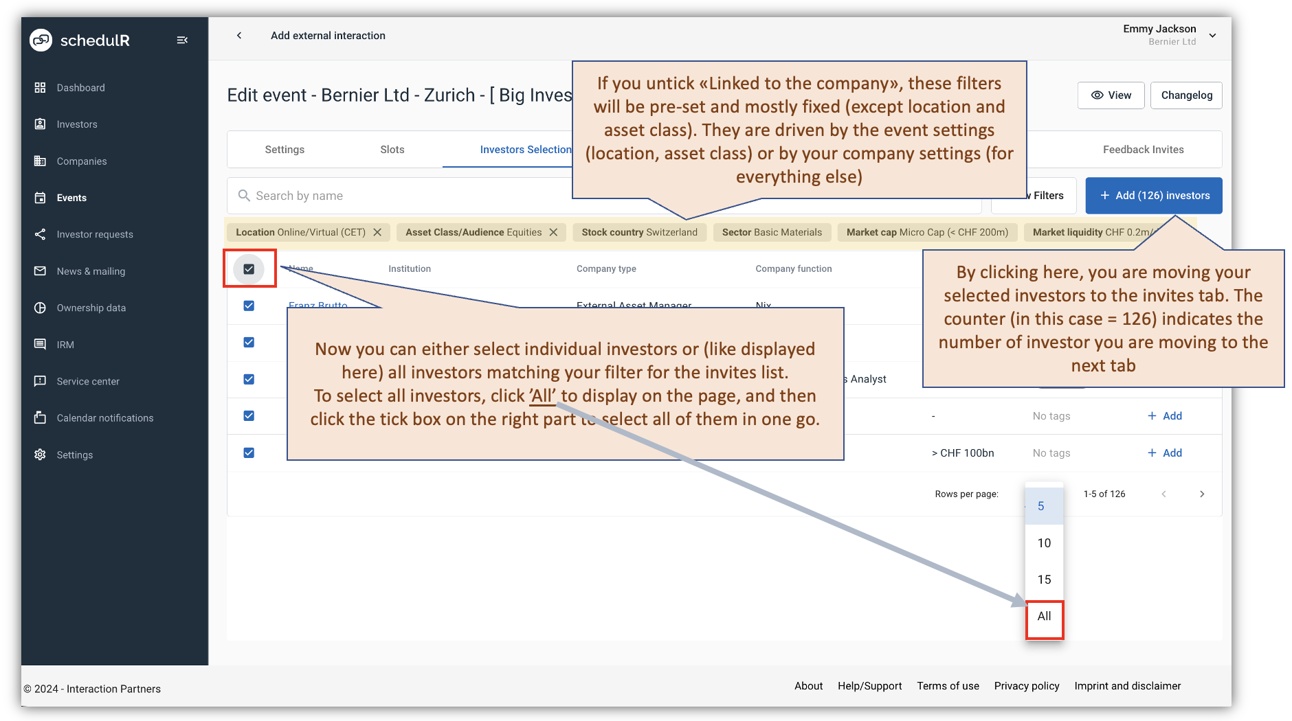 Figure 7.13 – Create/Edit Event – Investor Selection