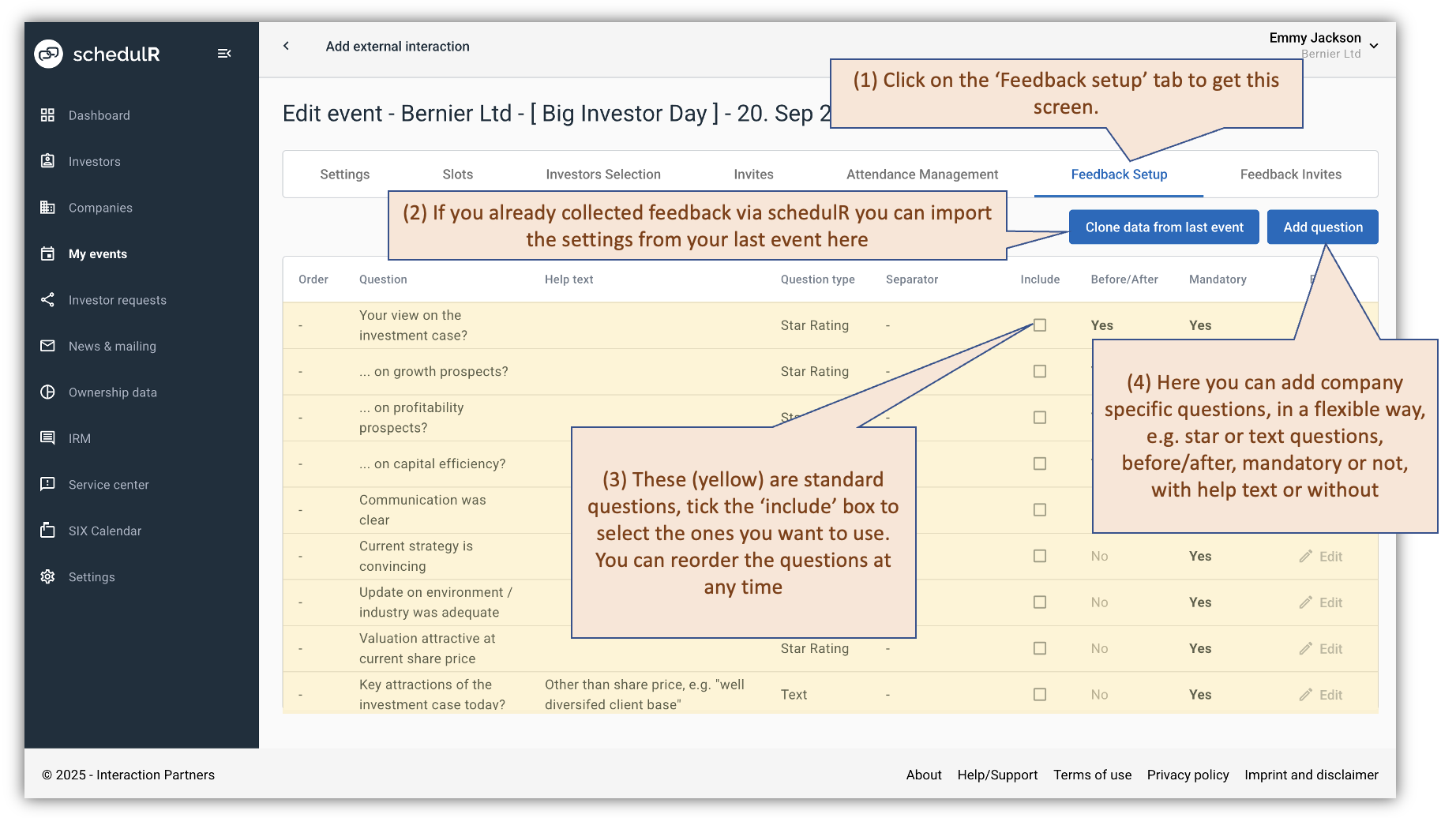 Figure 7.17 – Create/Edit Event – Feedback Set-up 1/3