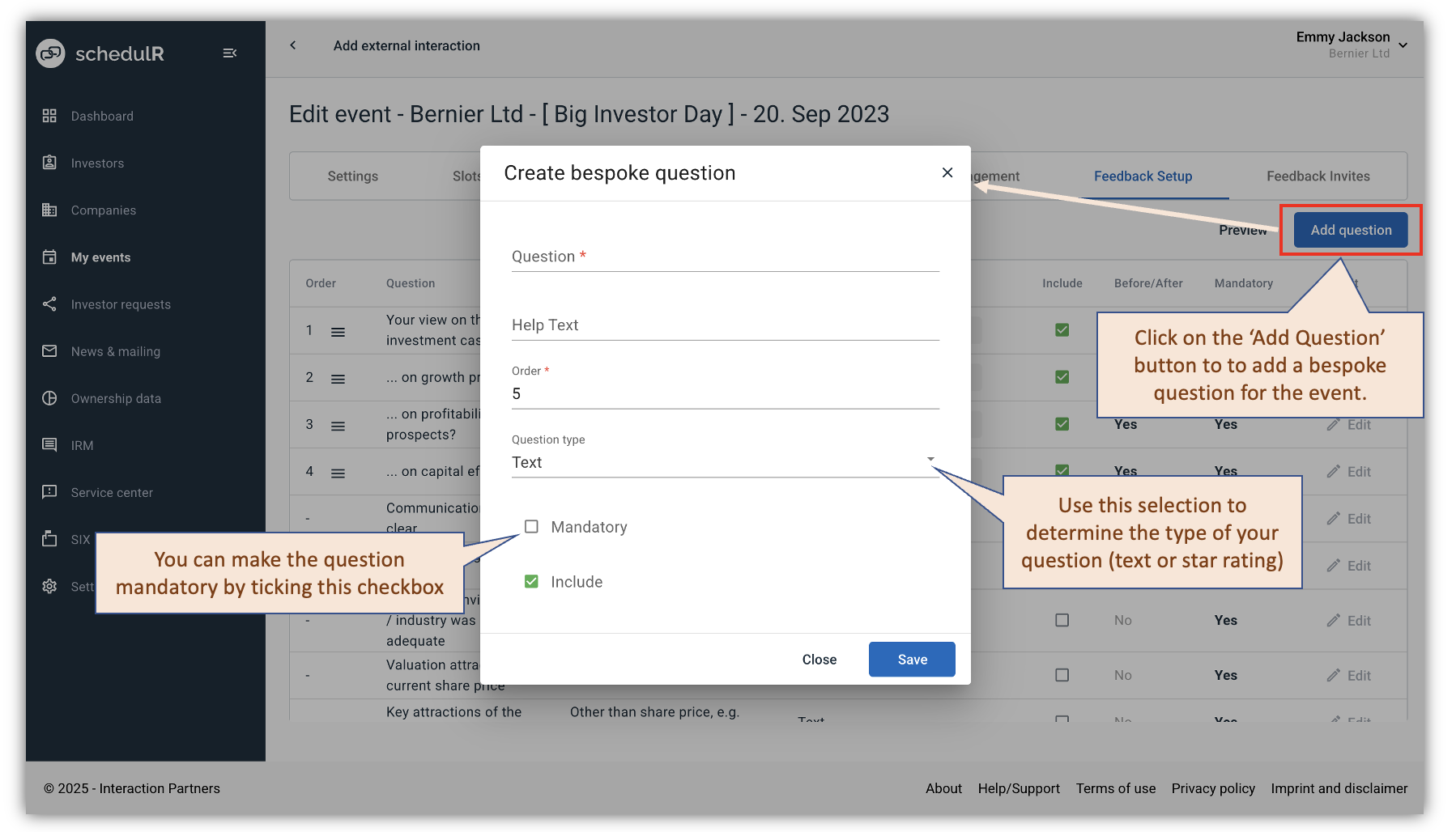 Figure 7.18 – Create/Edit Event – Feedback Set-up 2/3