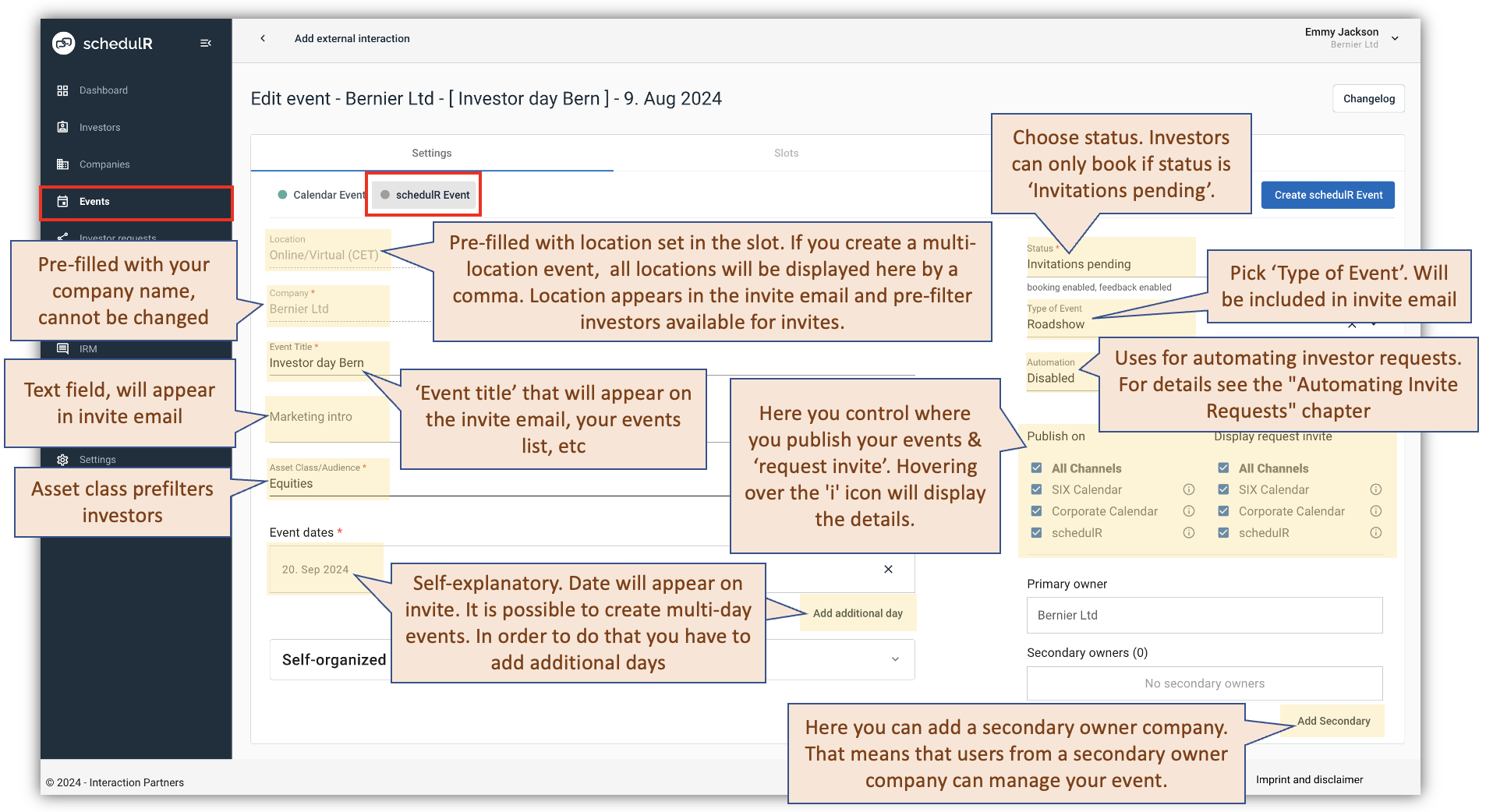Figure 7.3 – Create/Edit Event – Settings (1/2)