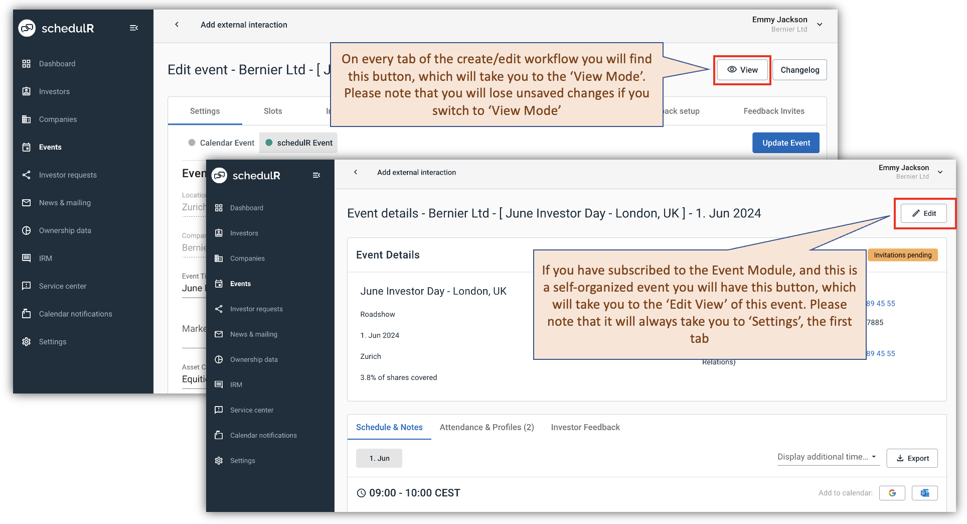 Figure 8.1 – Create/Edit Event – Switch between ‘Edit’ and ‘View’ Mode