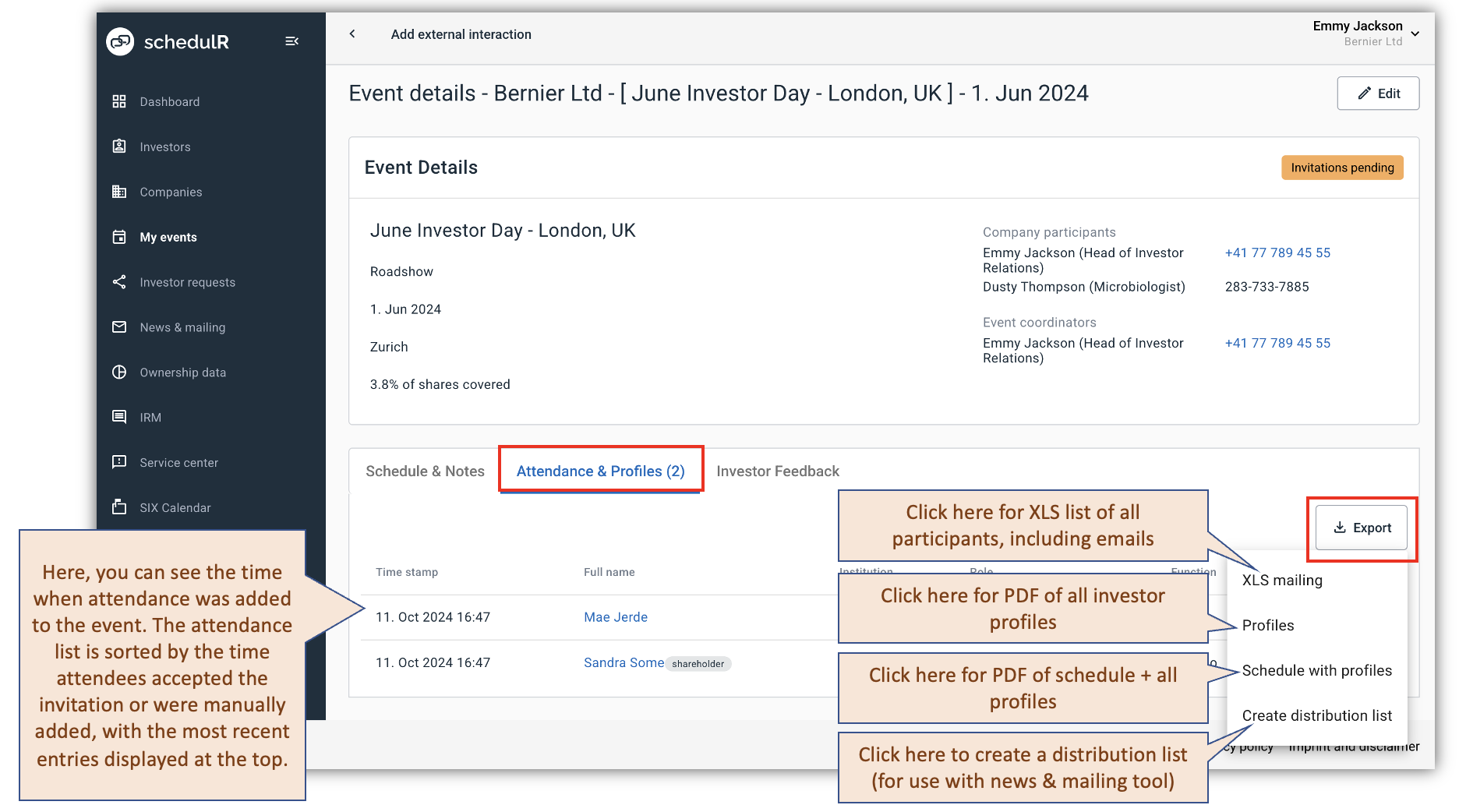 Figure 8.5 – Attendance and Profiles
