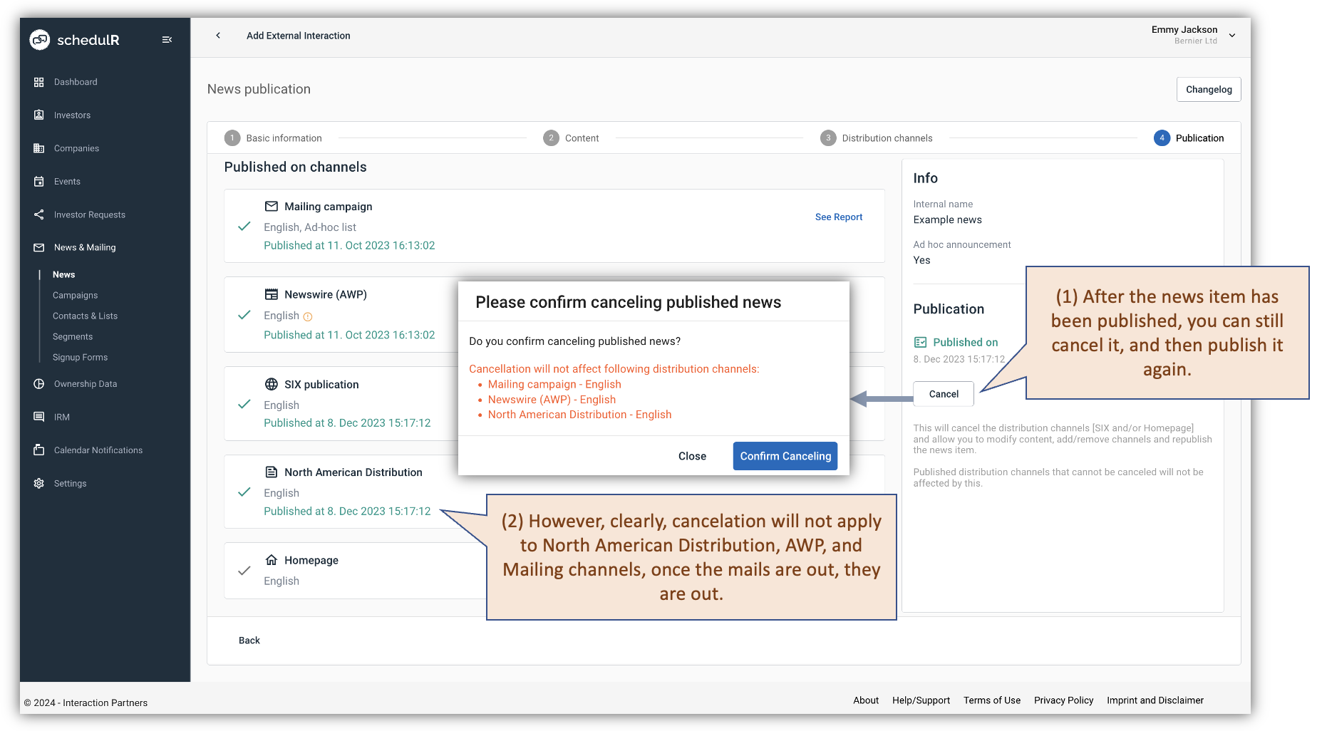 Figure 9.26 – News – Cancel a distribution