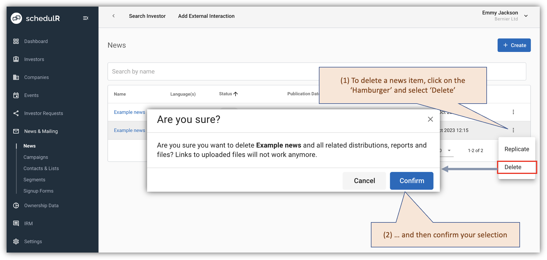 Figure 9.27 – News – Delete a news item